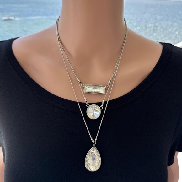 Traci Lynn Triple Tier Necklace Tri-Me Silver Tone - Picture 1 of 2